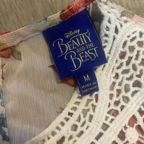 Disney Beauty And The Beast Womens Multicolor Floral Long Sleeve Blouse Top Sz M - Picture 6 of 7